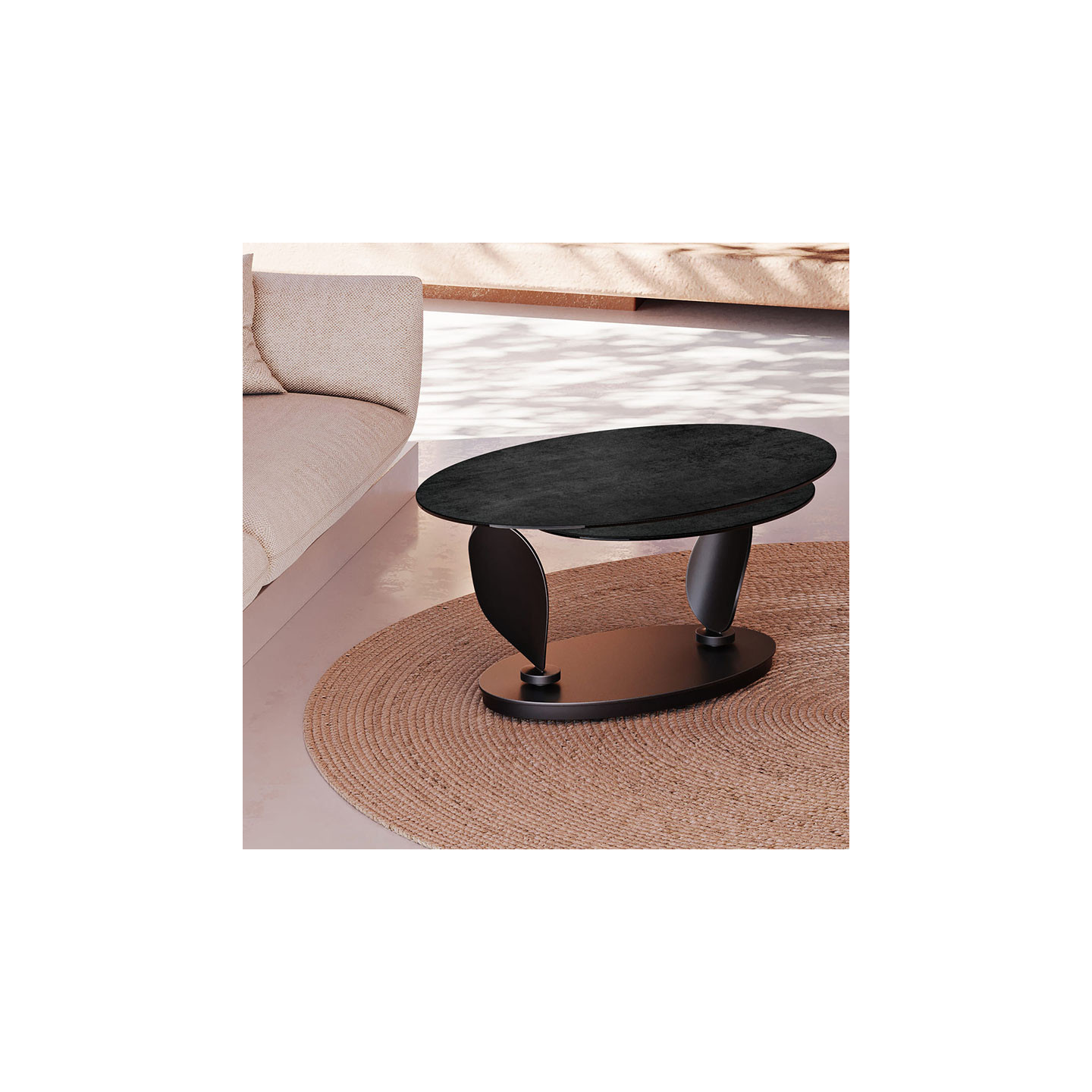 Table basse plateaux pivotants ROSA double céramique, 7 finitions Akante