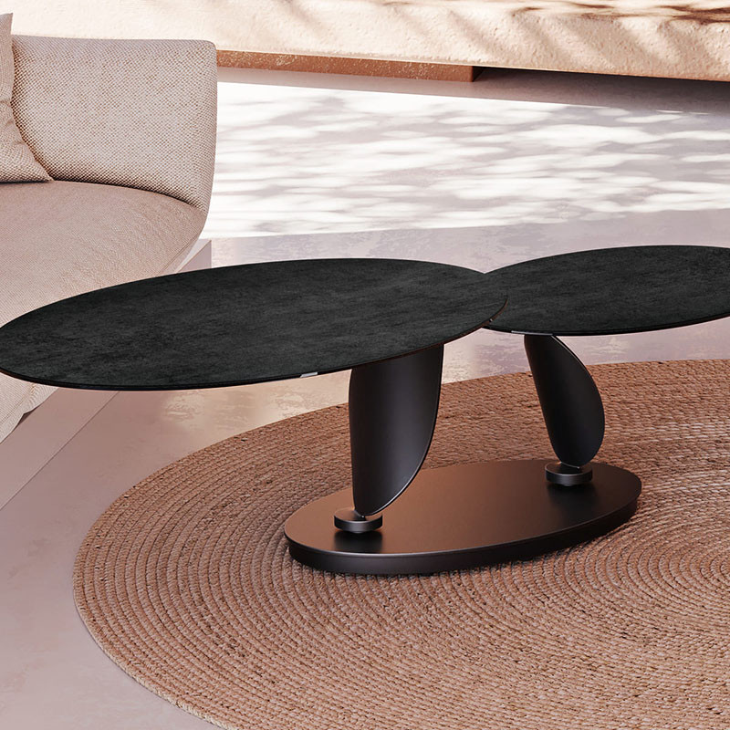 Table basse plateaux pivotants ROSA double céramique, 7 finitions Akante