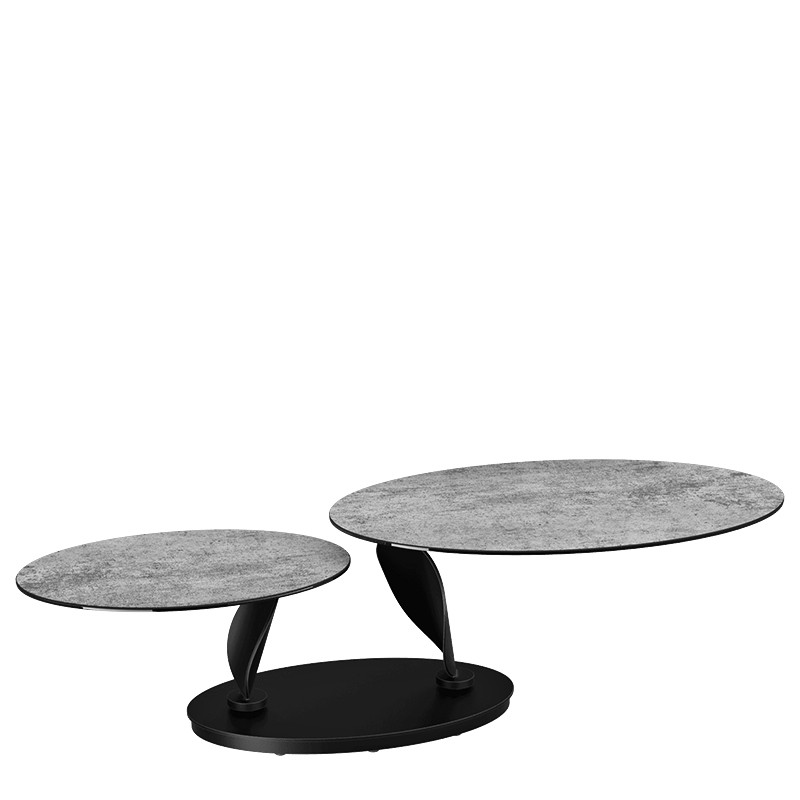 Table basse plateaux pivotants ROSA double céramique, 7 finitions Akante