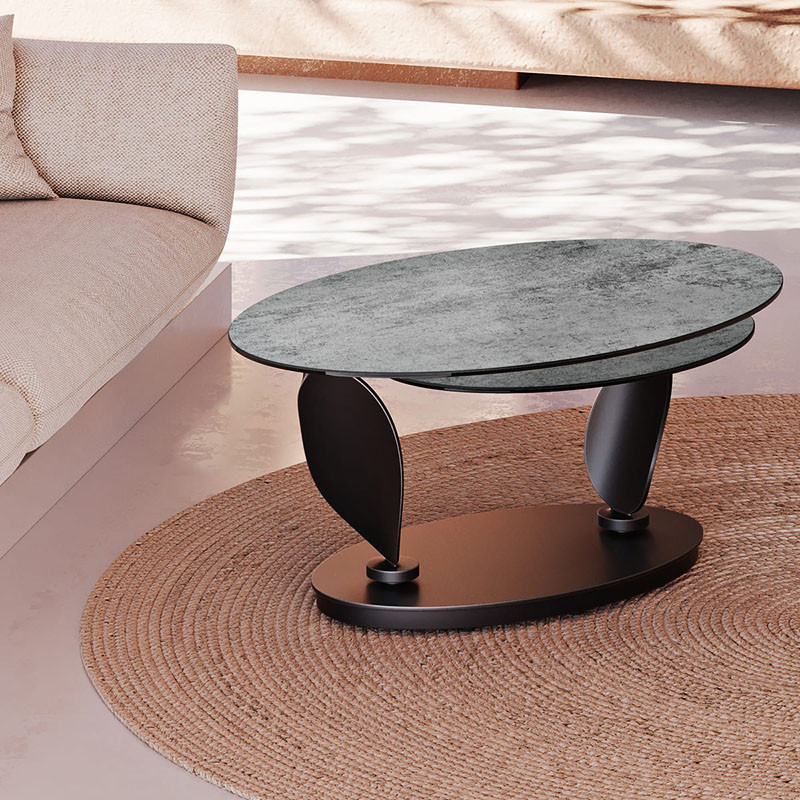 Table basse plateaux pivotants ROSA double céramique, 7 finitions Akante