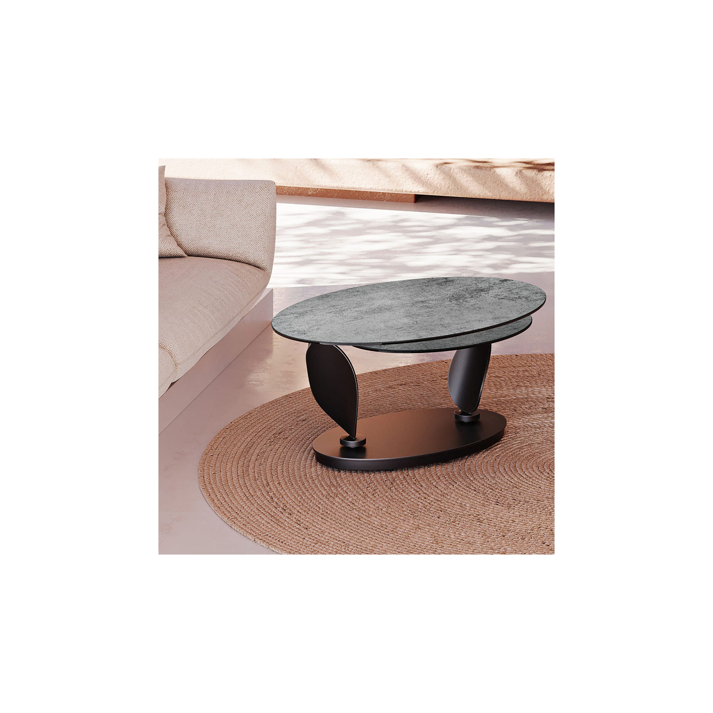 Table basse plateaux pivotants ROSA double céramique, 7 finitions Akante