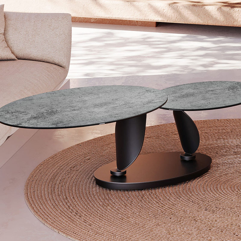 Table basse plateaux pivotants ROSA double céramique, 7 finitions Akante