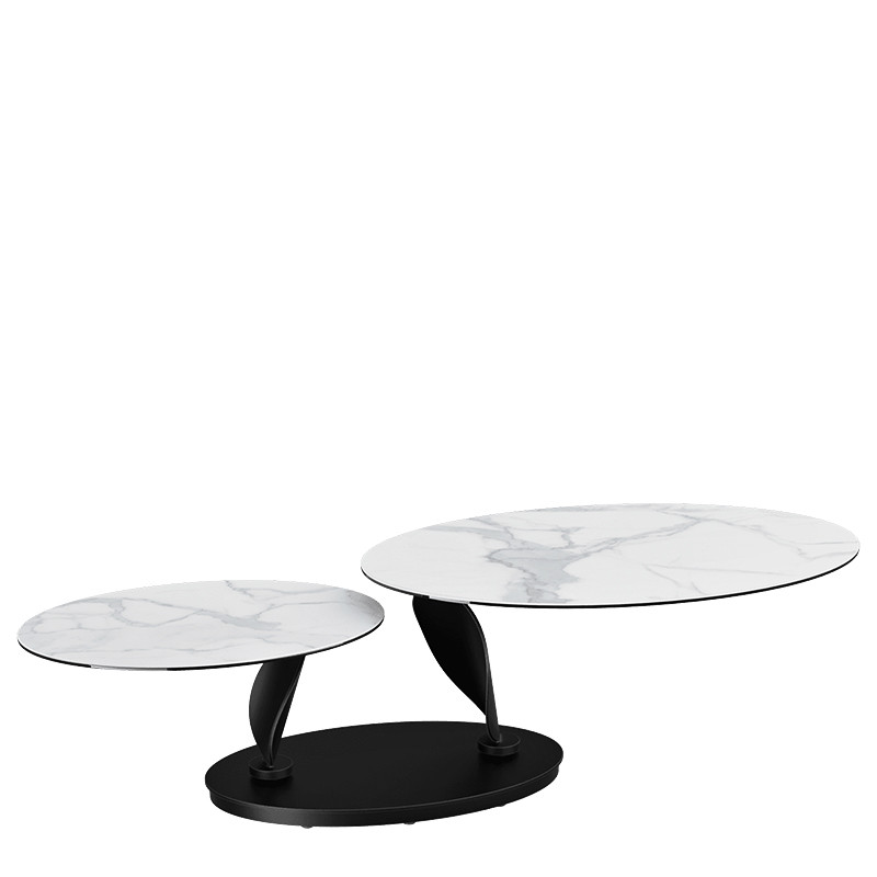 Table basse plateaux pivotants ROSA double céramique, 7 finitions Akante