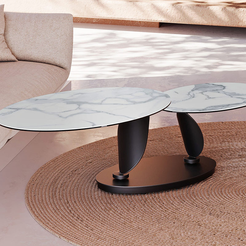 Table basse plateaux pivotants ROSA double céramique, 7 finitions Akante