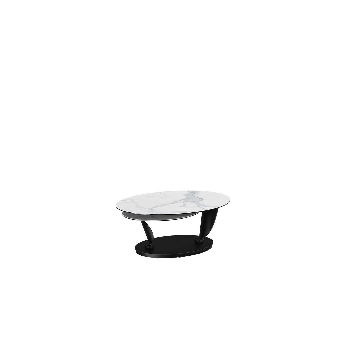 Table basse plateaux pivotants ROSA double céramique, 7 finitions Akante