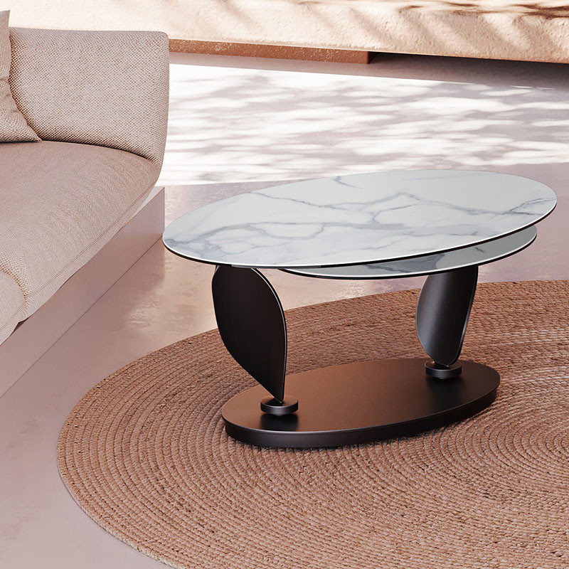 Table basse plateaux pivotants ROSA double céramique, 7 finitions Akante