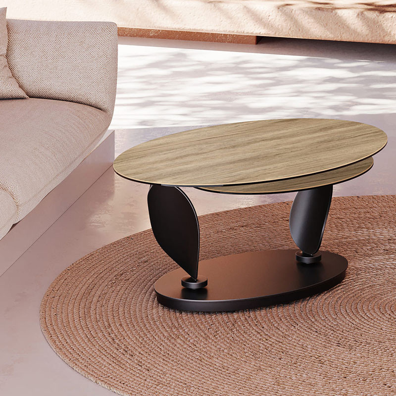 Table basse plateaux pivotants ROSA double céramique, 7 finitions Akante