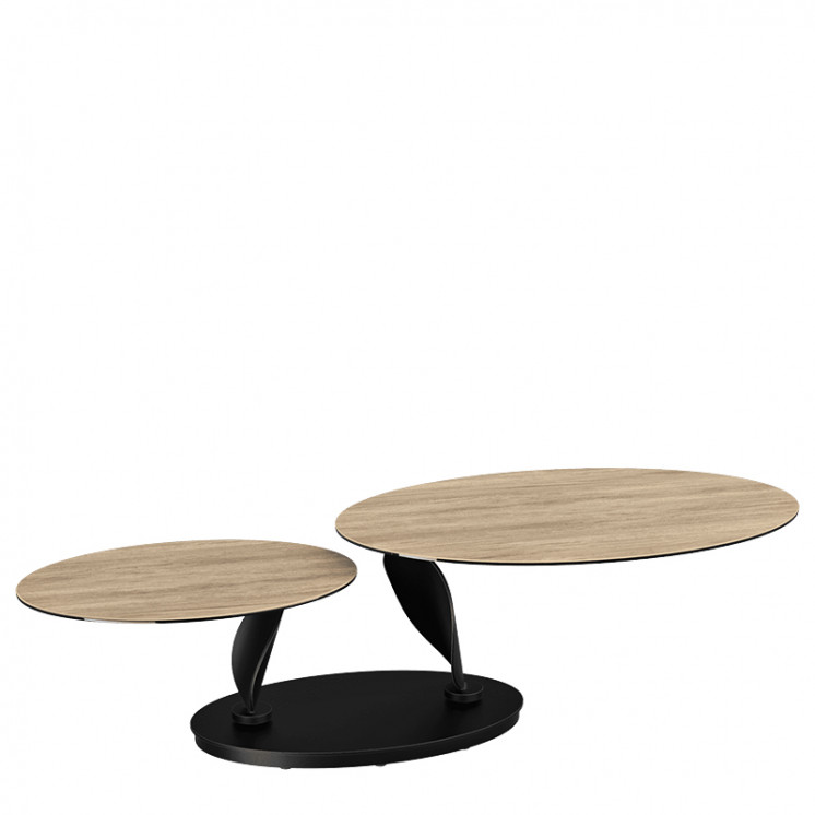 Table basse plateaux pivotants ROSA double céramique, 7 finitions Akante