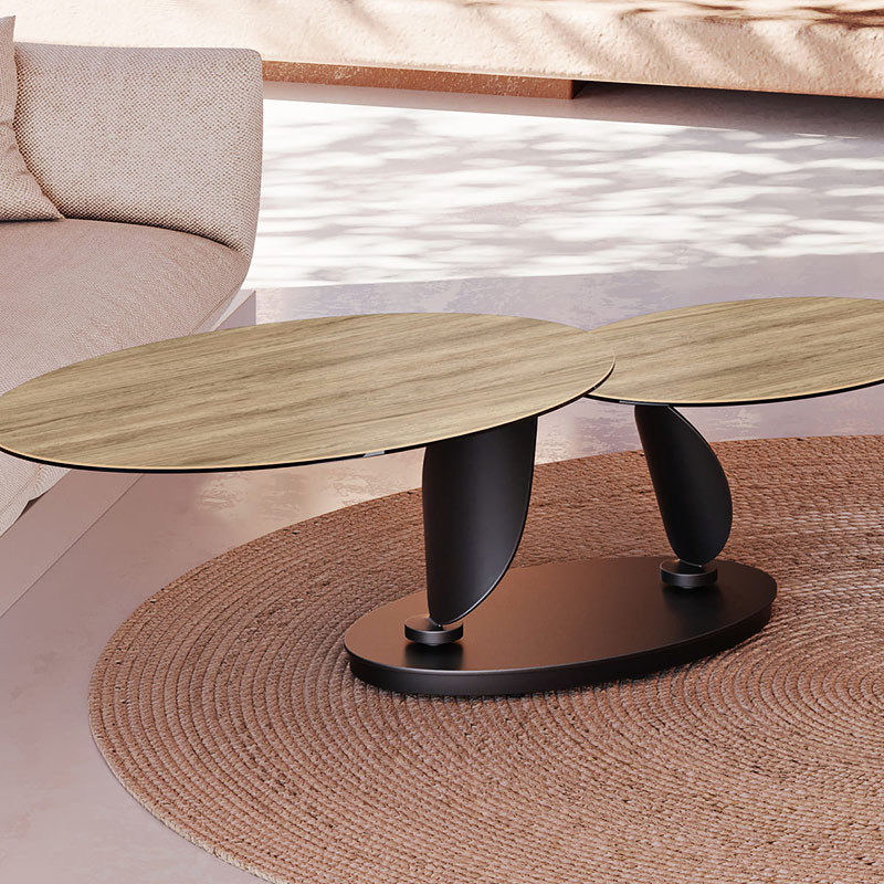 Table basse plateaux pivotants ROSA double céramique, 7 finitions Akante