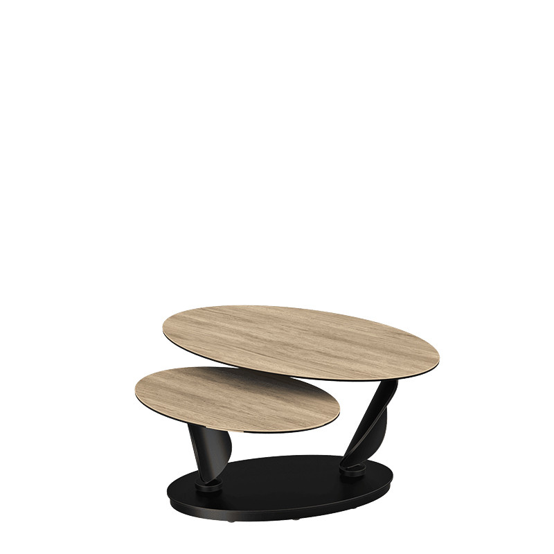 Table basse plateaux pivotants ROSA double céramique, 7 finitions Akante