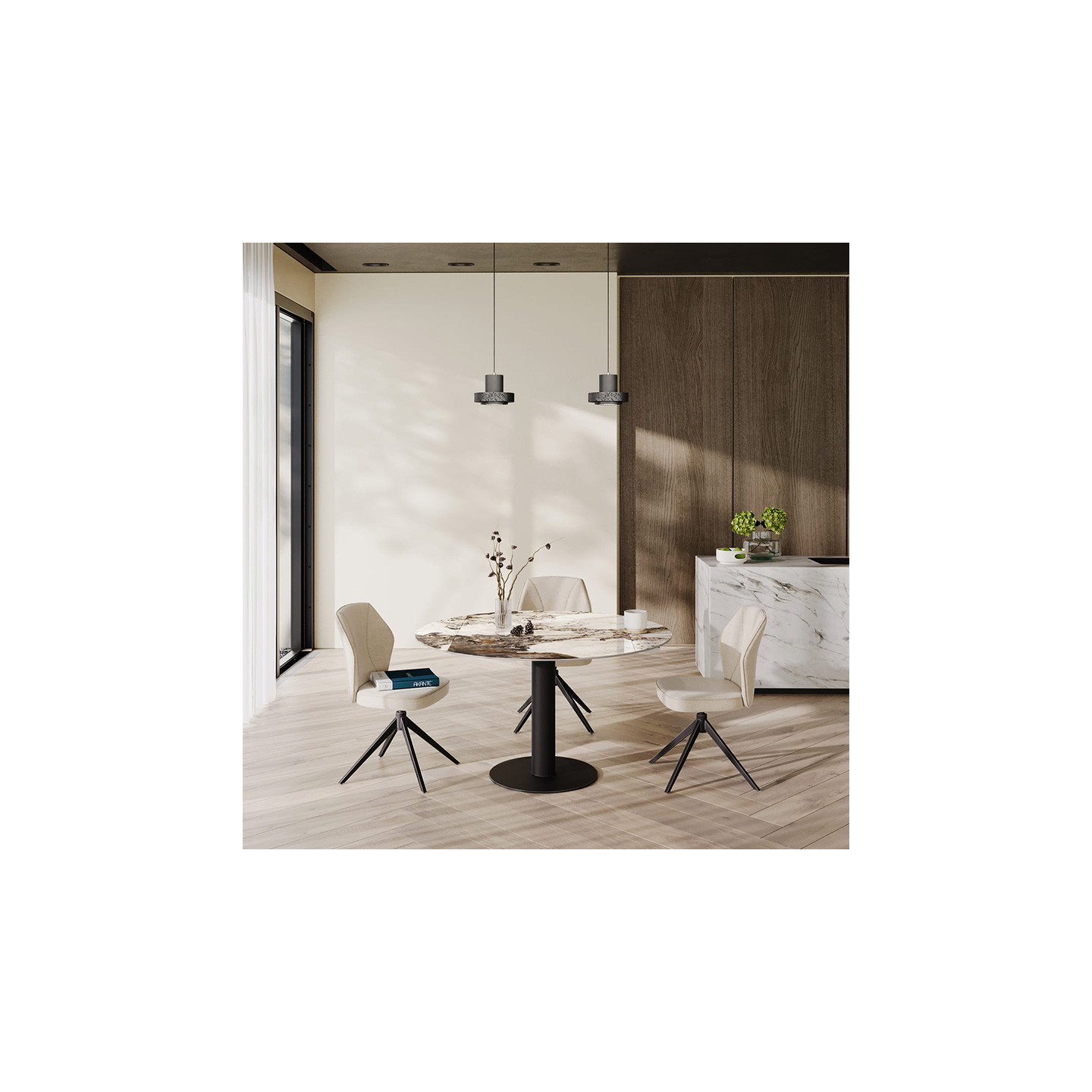 Chaise pied central pivotant VIENNA, 8 coloris Akante