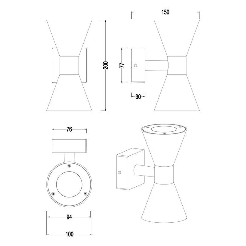 Applique up and down extérieur ARDAS, 3 coloris Trio Lighting