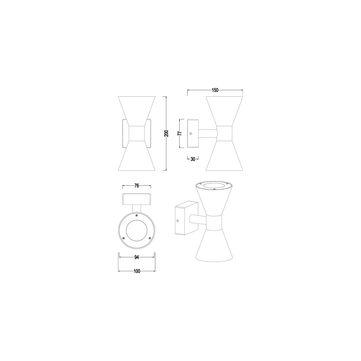 Applique up and down extérieur ARDAS, 3 coloris Trio Lighting