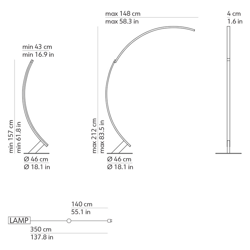 Lampadaire arc design KYUDO, 3 coloris Kdln