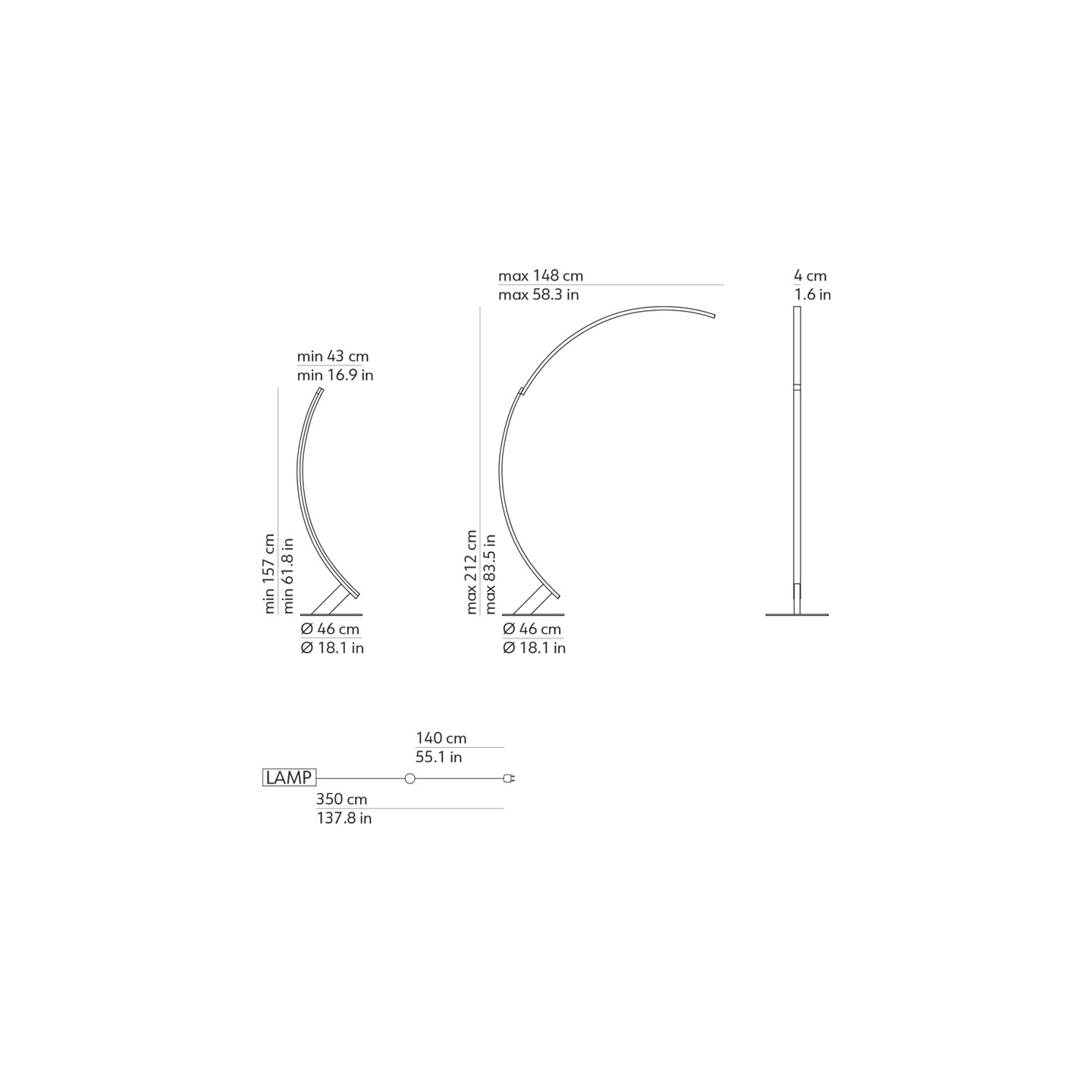 Lampadaire arc design KYUDO, 3 coloris Kdln