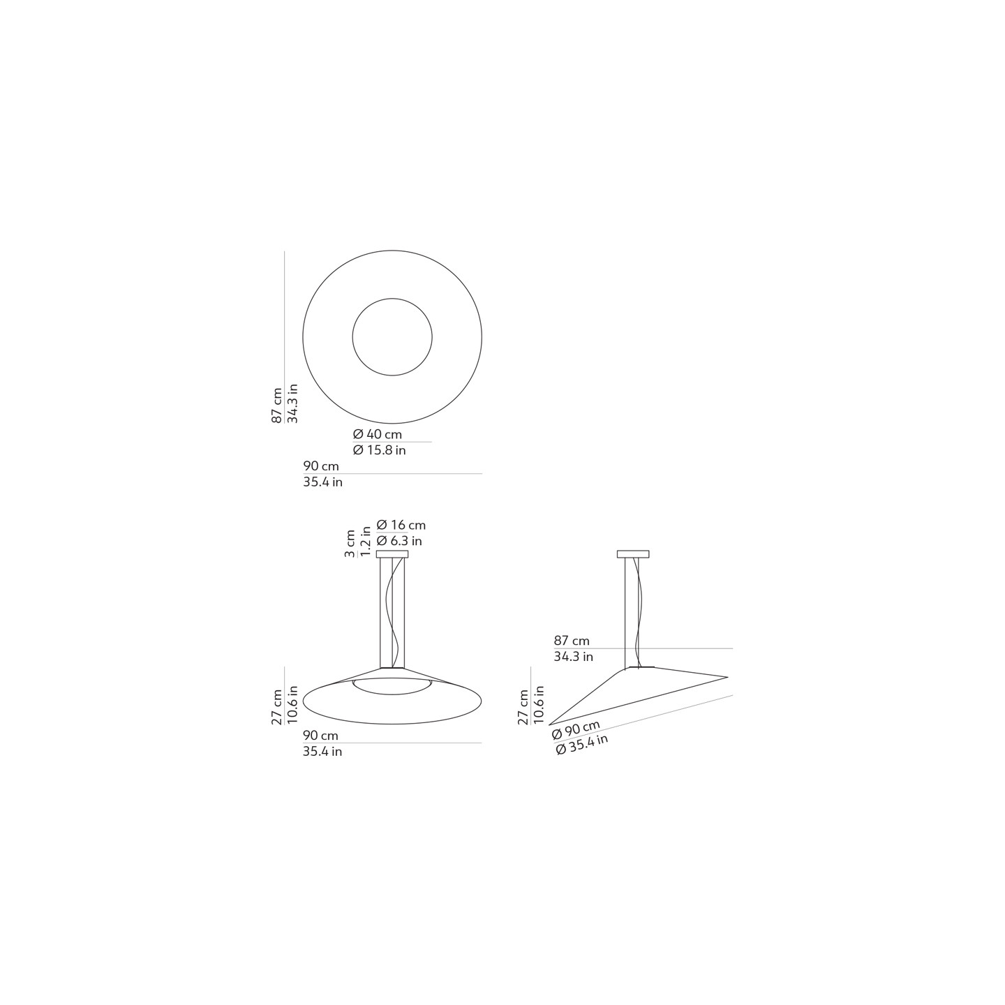Luminaire design suspension KATE, 2 coloris ou coloris personnalisable Kdln