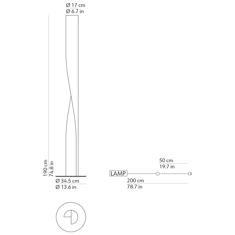 Lampadaire colonne design EVITA, 4 coloris Kdln