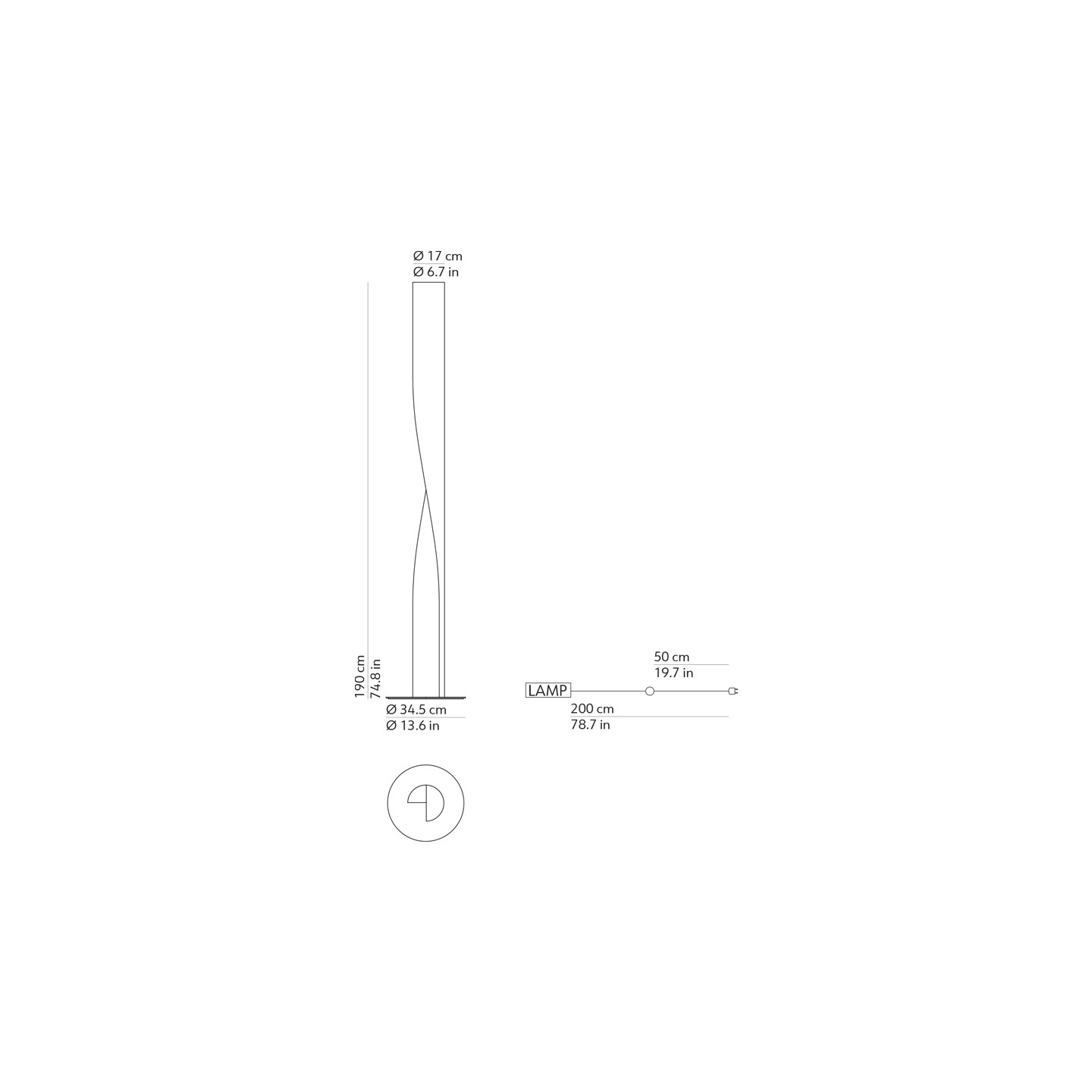 Lampadaire colonne design EVITA, 2 coloris Kdln
