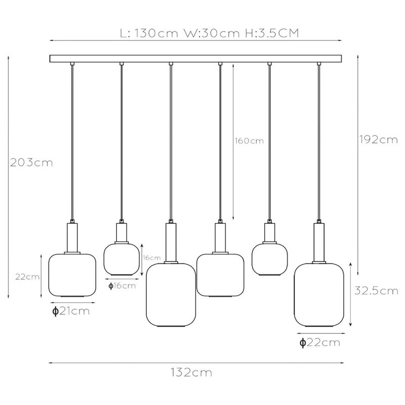 Suspension boule verre multiple JOANET, 6 lumières Lucide
