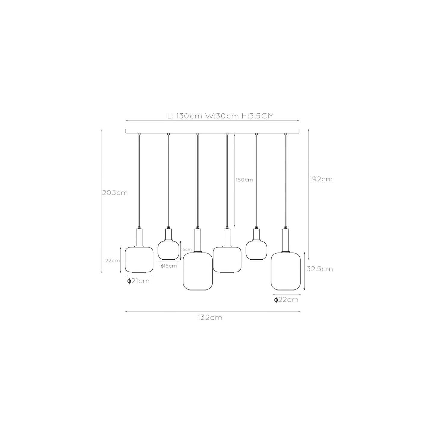 Suspension boule verre multiple JOANET, 6 lumières Lucide