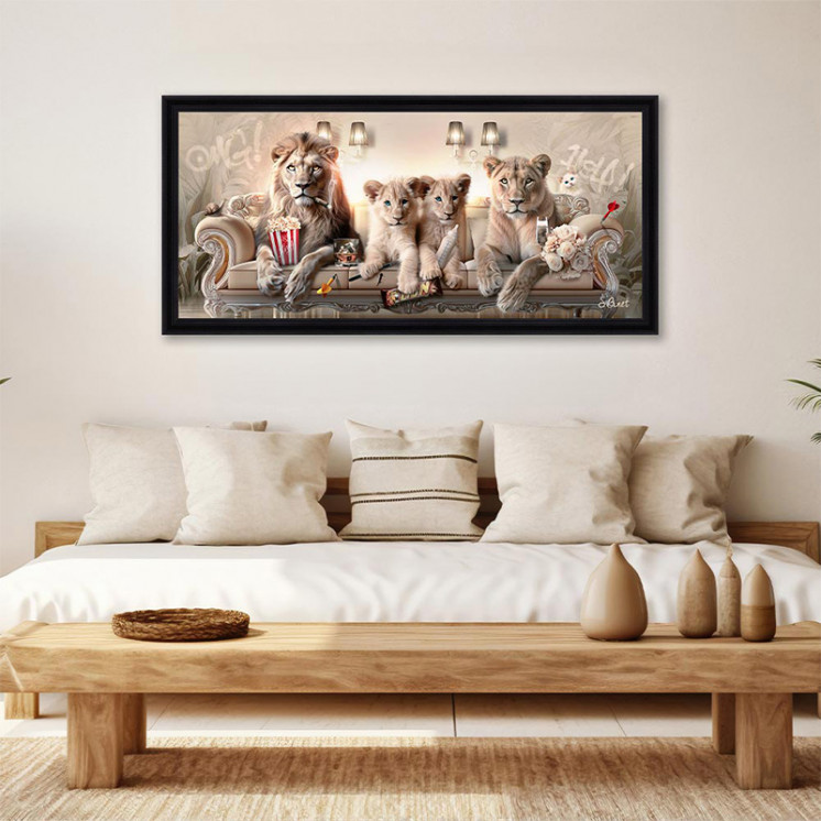Tableau lion et lionne PANO LION LUXURY, 3 dimensions Cadraven