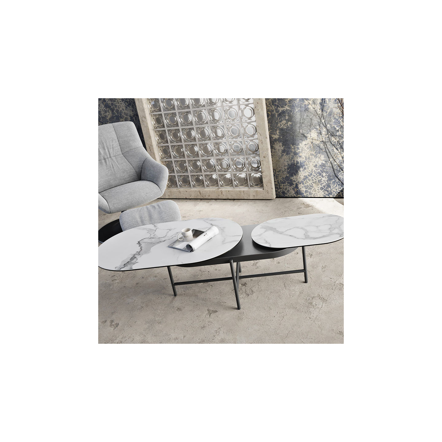Table basse céramique extensible PAROS, 7 finitions Akante