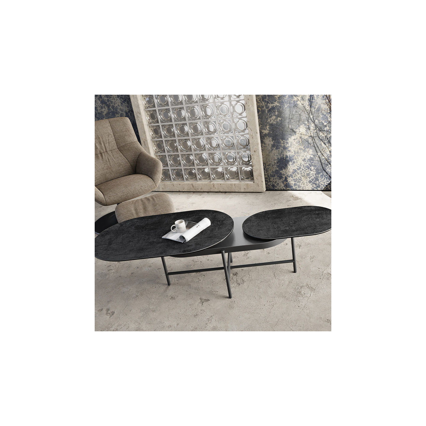 Table basse céramique extensible PAROS, 7 finitions Akante