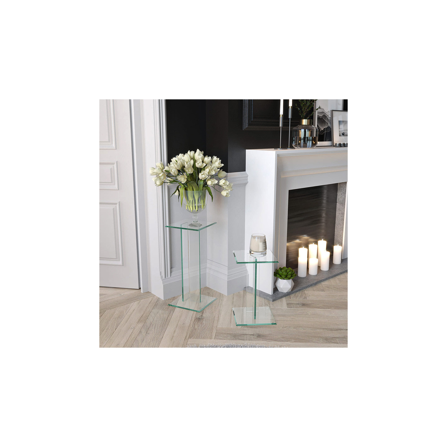Table d'appoint en verre TRIVIA, 3 hauteurs Akante