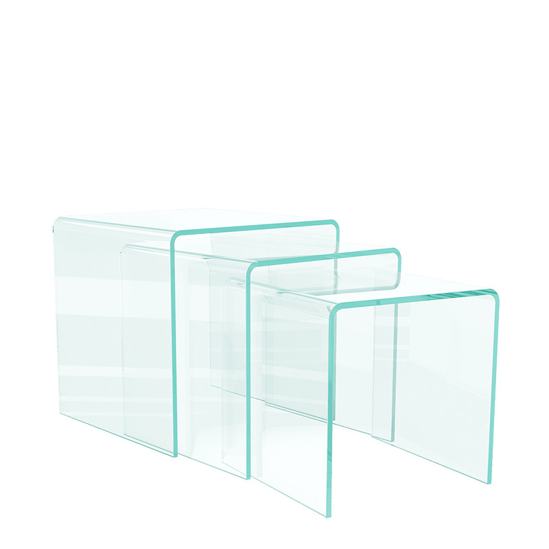 Table gigognes en verre trempé OLIVEA, 3 finitions Akante