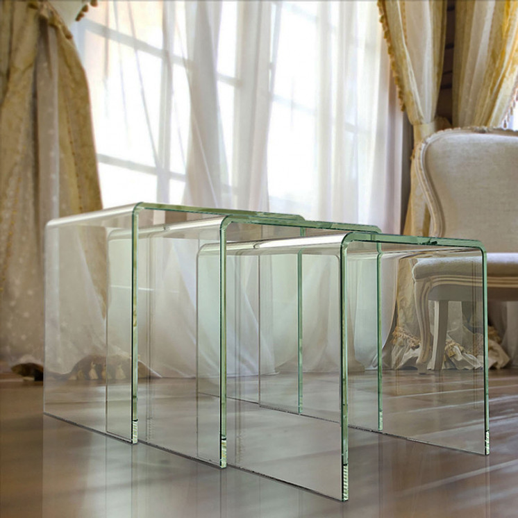 Table gigognes en verre trempé OLIVEA, 3 finitions Akante
