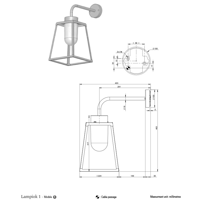 Applique descendante extérieure LAMPIOK 1 MODELE 5, 14 finitions
