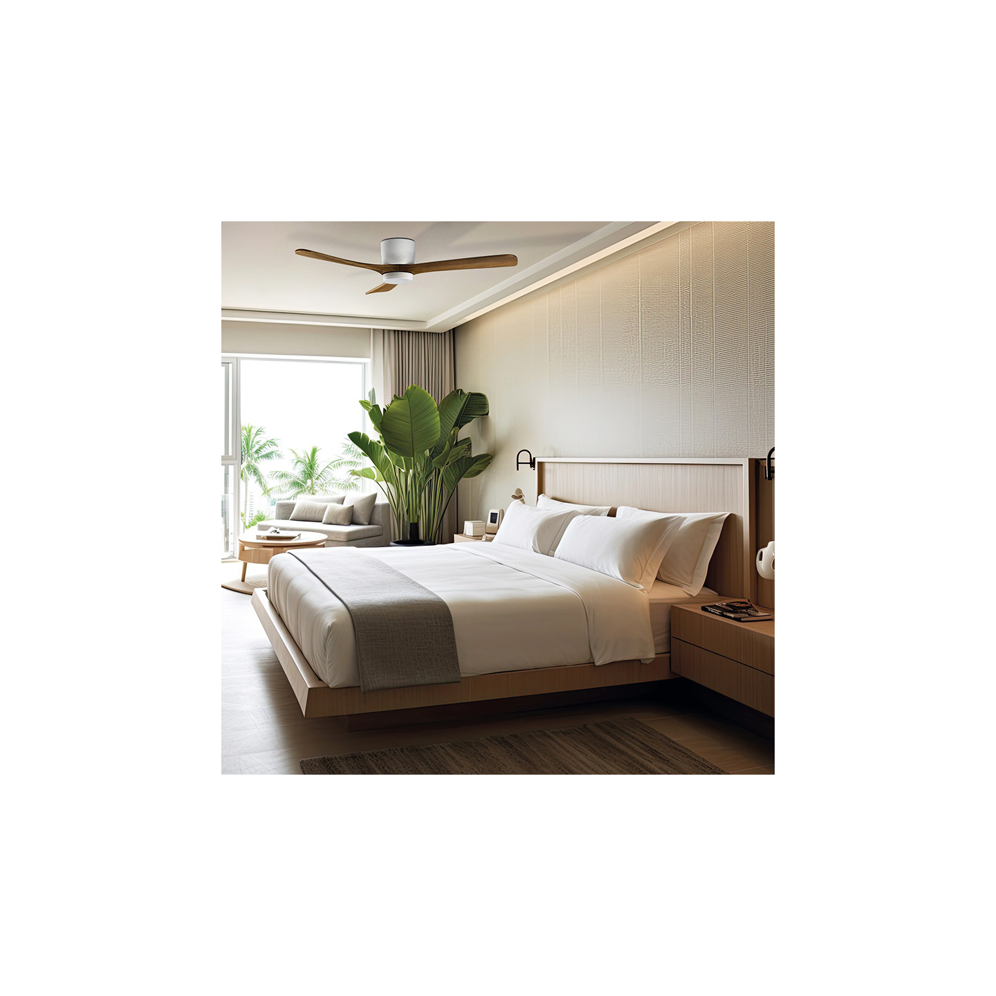Ventilateur plafond bois avec lumière SIROCO Acb Lighting