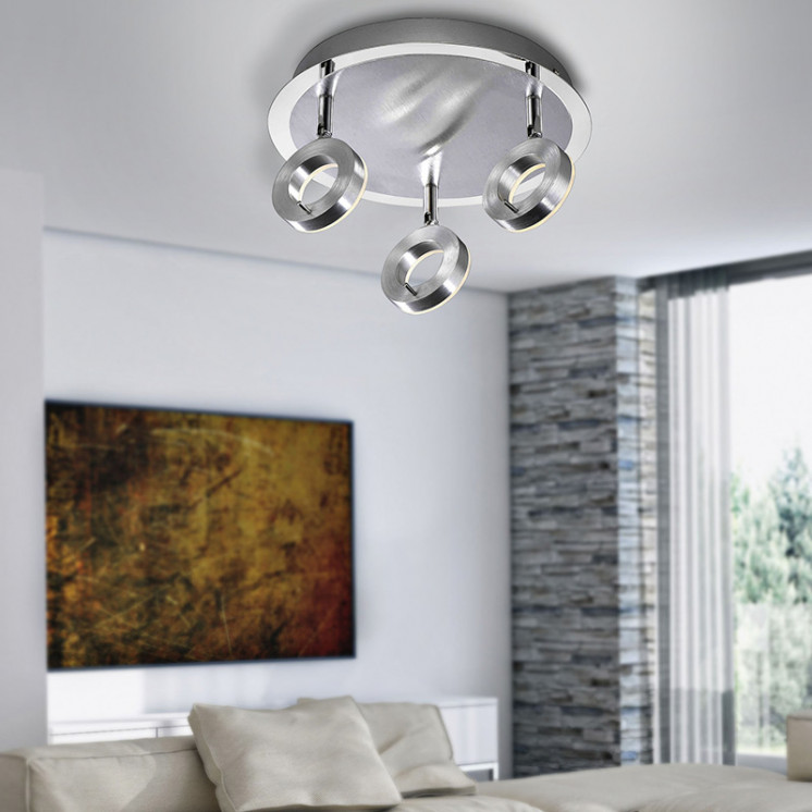 Plafonnier 3 spots orientables SILEDA aluminium brossé Paul Neuhaus