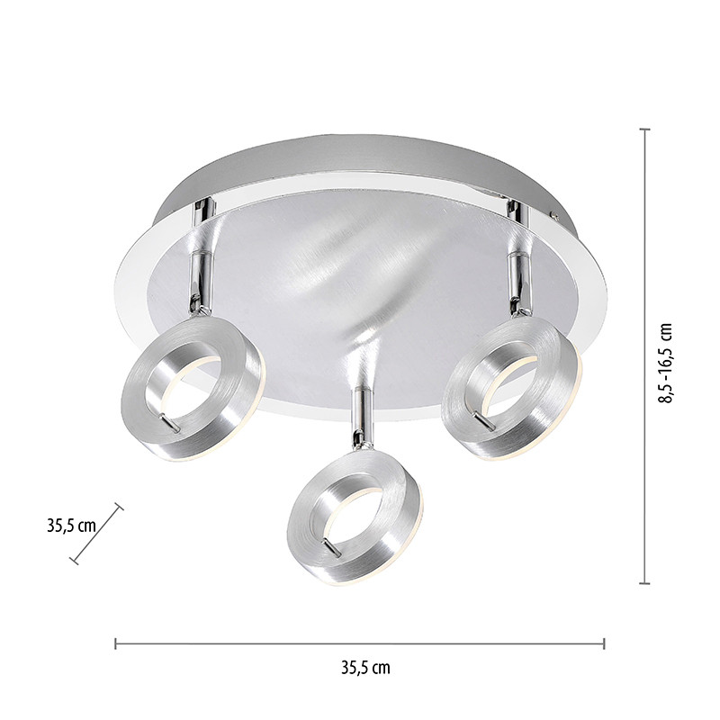 Plafonnier 3 spots orientables SILEDA aluminium brossé Paul Neuhaus