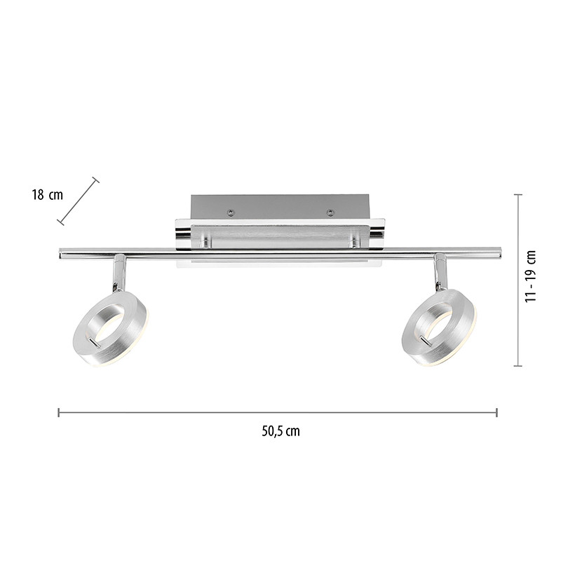 Plafonnier spots orientables SILEDA 2 lumières, aluminium brossé Paul Neuhaus