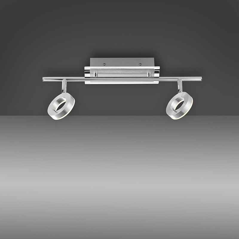 Plafonnier spots orientables SILEDA 2 lumières, aluminium brossé Paul Neuhaus
