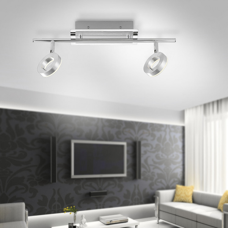 Plafonnier spots orientables SILEDA 2 lumières, aluminium brossé Paul Neuhaus