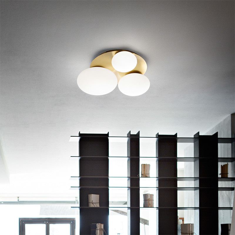 Plafonnier design moderne NINFEA, blanc ou laiton, 2 ou 3 lampes Ideal Lux
