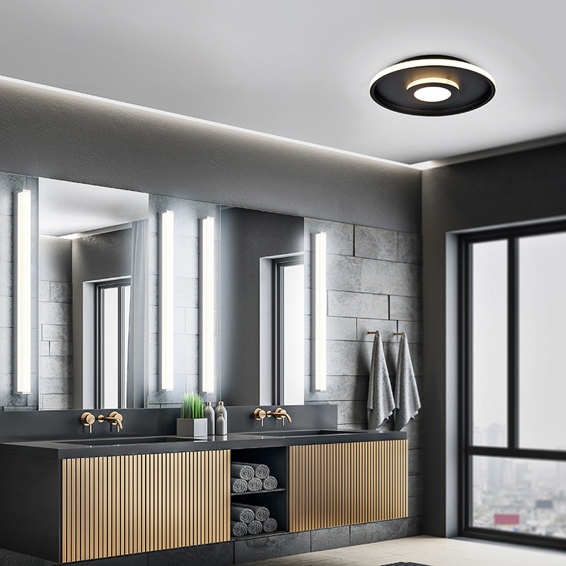 Plafonnier noir salle de bain ASCARI, Ø30 ou Ø40 cm Trio Lighting