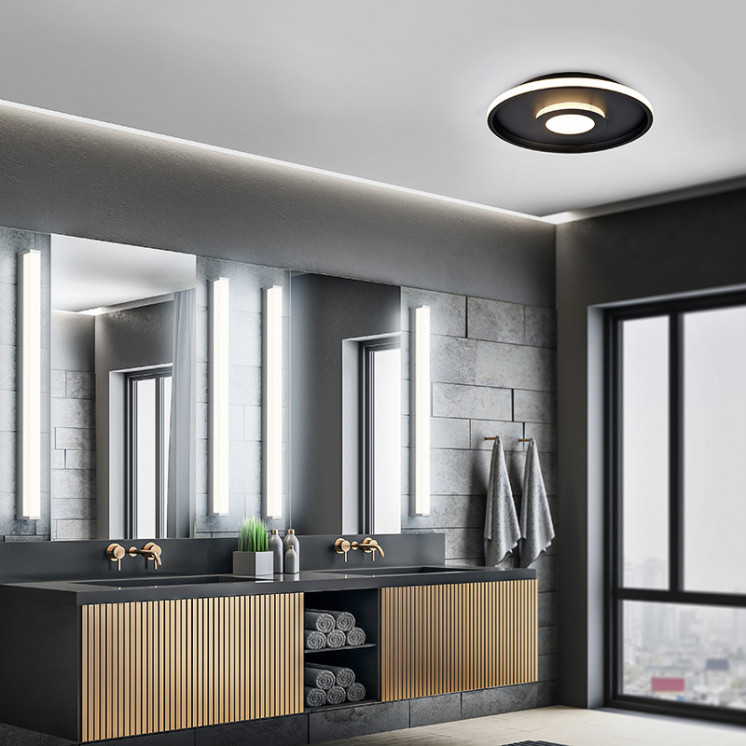Plafonnier noir salle de bain ASCARI, Ø30 ou Ø40 cm Trio Lighting
