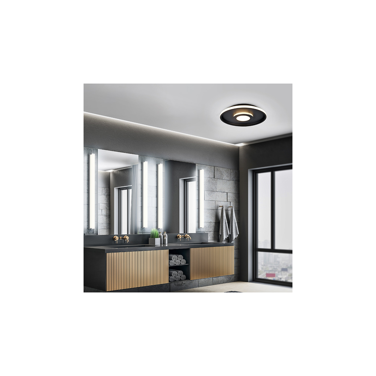 Plafonnier noir salle de bain ASCARI, Ø30 ou Ø40 cm Trio Lighting