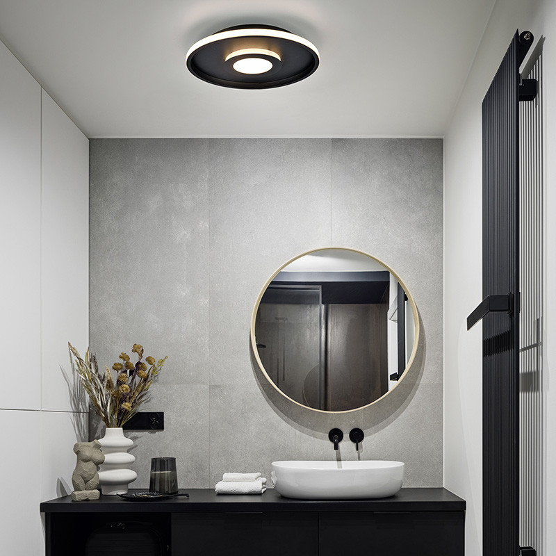 Plafonnier noir salle de bain ASCARI, Ø30 ou Ø40 cm Trio Lighting