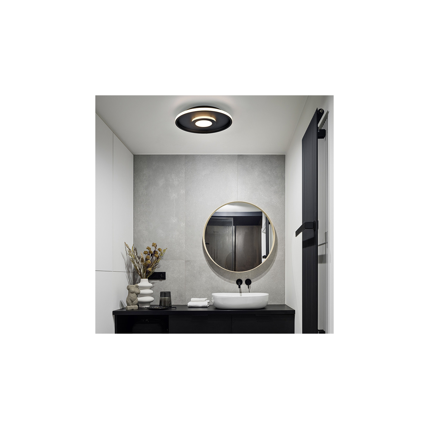 Plafonnier noir salle de bain ASCARI, Ø30 ou Ø40 cm Trio Lighting