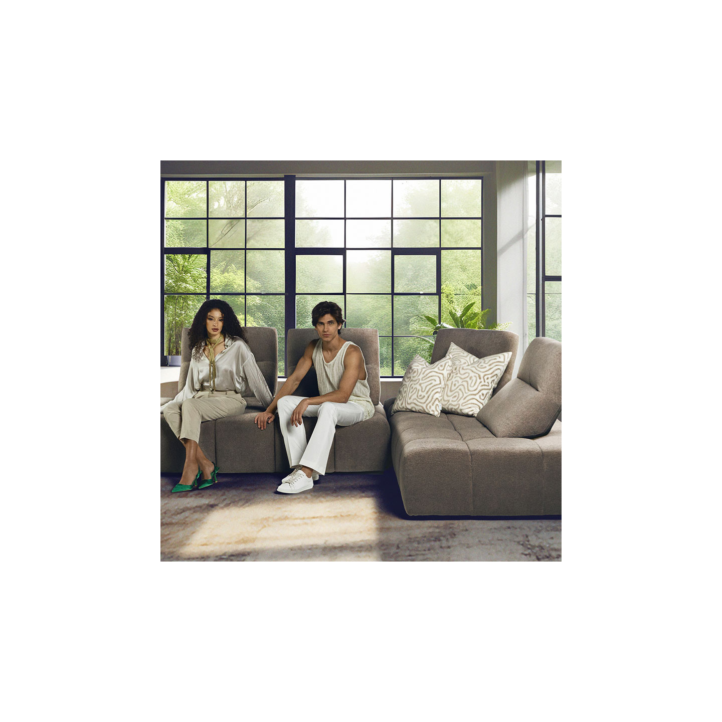 Canapé modulable design SOMMIER, tissu Riccio 524 Sabbia Calia Italia