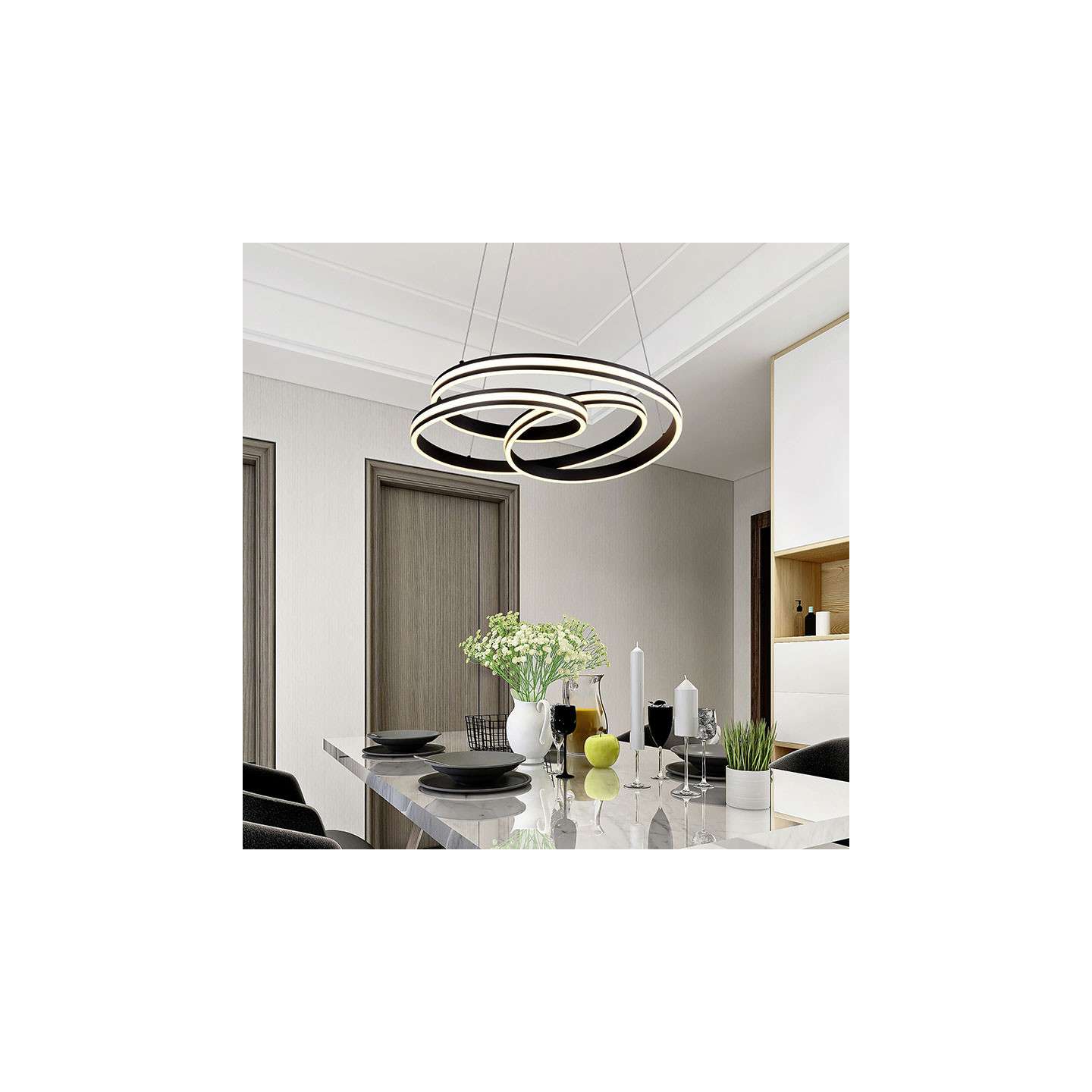 Suspension salle à manger design NURIA, nickel ou noir mat Trio Lighting