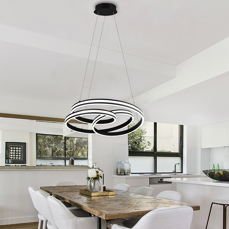 Suspension salle à manger design NURIA, nickel ou noir mat Trio Lighting