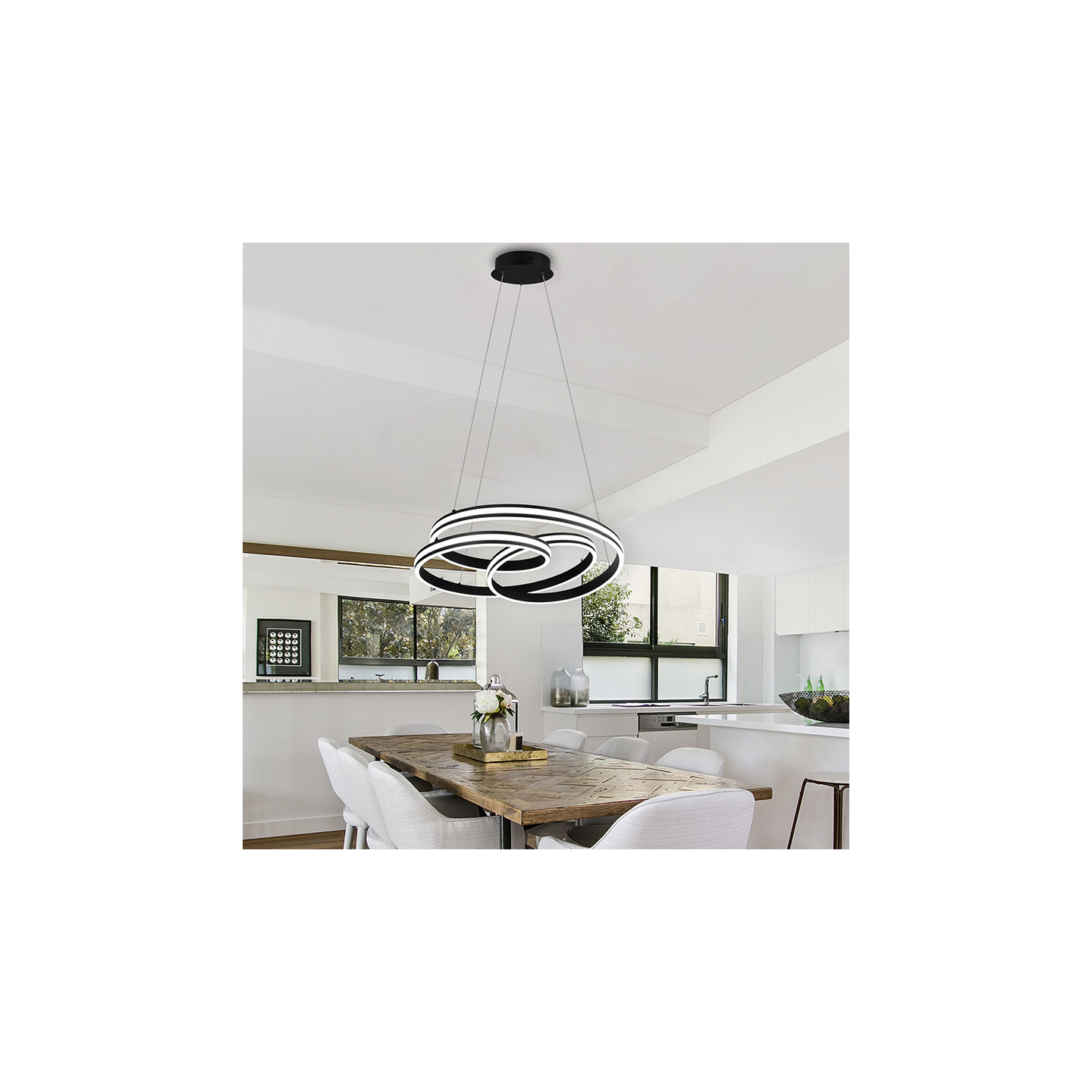 Suspension salle à manger design NURIA, nickel ou noir mat Trio Lighting