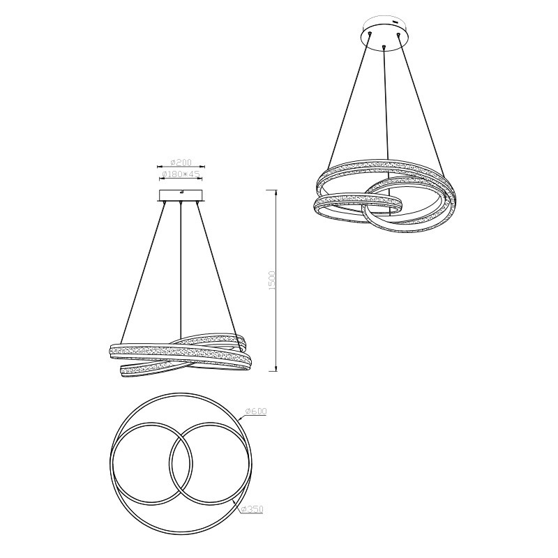 Suspension salle à manger design NURIA, nickel ou noir mat Trio Lighting