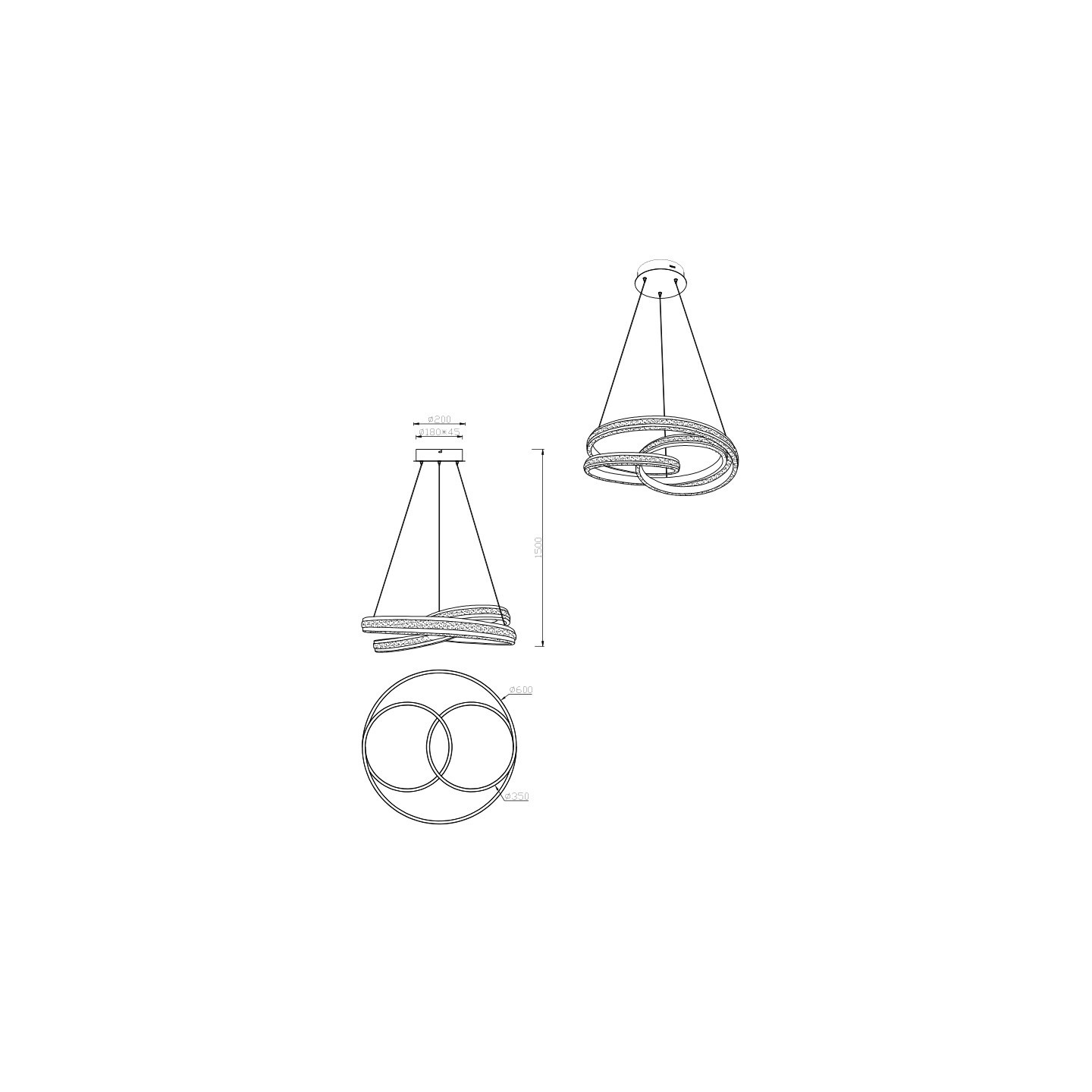 Suspension salle à manger design NURIA, nickel ou noir mat Trio Lighting