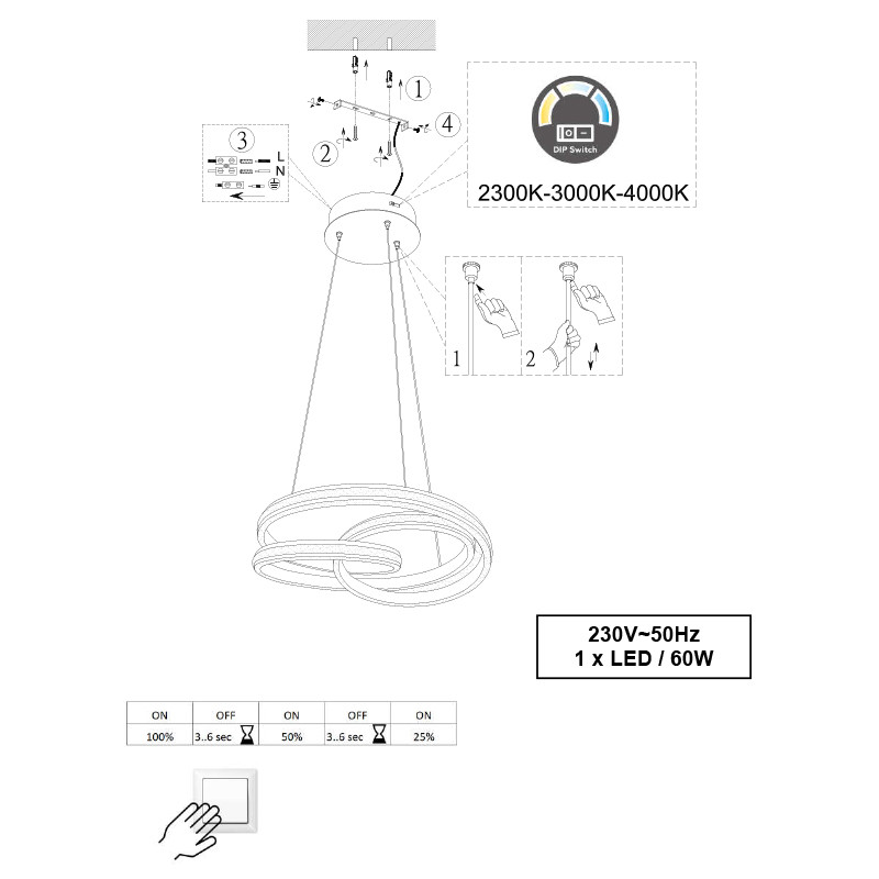 Suspension salle à manger design NURIA, nickel ou noir mat Trio Lighting